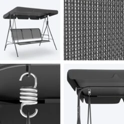 LifeGoods Schommelbank - 3-zits - Tot 250KG - Kantelbaar Dak - UV-bestendig Zonnescherm - 172x104x162cm - Grijs -Meubel Verkoop 1200x1200 386