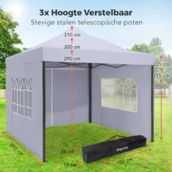 LifeGoods Partytent - 3x3 M - Zijwanden - Easy Up - Opvouwbaar - Waterdicht - Draagtas Met Wieltjes - Donkergrijs -Meubel Verkoop 1200x1200 448