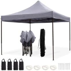 LifeGoods Partytent - 3x3 M - Easy Up - Opvouwbaar - Waterdicht - Draagtas Met Wieltjes - Donkergrijs