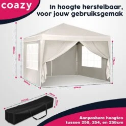 Waterdichte Partytent 3x3 Meter Opvouwbaar Met Zijwanden- Paviljoen Met Zijpanelen - Easy Up - Pop-up Tent Met Haringen, Touw En Anti Slip Poten -Meubel Verkoop 1200x1200 474