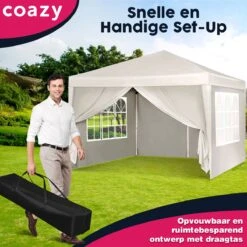 Waterdichte Partytent 3x3 Meter Opvouwbaar Met Zijwanden- Paviljoen Met Zijpanelen - Easy Up - Pop-up Tent Met Haringen, Touw En Anti Slip Poten -Meubel Verkoop 1200x1200 477