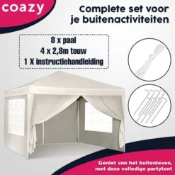 Waterdichte Partytent 3x3 Meter Opvouwbaar Met Zijwanden- Paviljoen Met Zijpanelen - Easy Up - Pop-up Tent Met Haringen, Touw En Anti Slip Poten -Meubel Verkoop 1200x1200 478