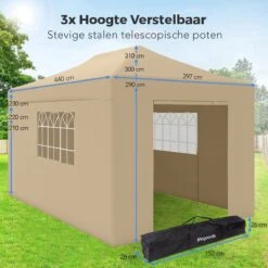 LifeGoods Partytent - 3x4.5 M - Zijwanden - Easy Up - Opvouwbaar - Waterdicht - Draagtas Met Wieltjes - Beige -Meubel Verkoop 1200x1200 484