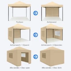 LifeGoods Partytent - 3x4.5 M - Zijwanden - Easy Up - Opvouwbaar - Waterdicht - Draagtas Met Wieltjes - Beige -Meubel Verkoop 1200x1200 486