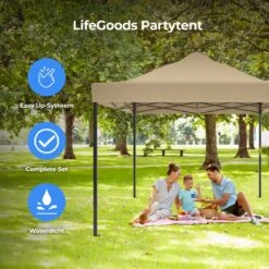 LifeGoods Partytent - 3x4.5 M - Zijwanden - Easy Up - Opvouwbaar - Waterdicht - Draagtas Met Wieltjes - Beige -Meubel Verkoop 1200x1200 487