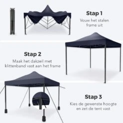 LifeGoods Partytent - 3x3 M - Easy Up - Opvouwbaar - Waterdicht - Draagtas Met Wieltjes - Donkerblauw -Meubel Verkoop 1200x1200 506