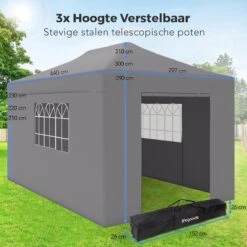LifeGoods Partytent - 3x4.5 M - Zijwanden - Easy Up - Opvouwbaar - Waterdicht - Draagtas Met Wieltjes - Donkergrijs -Meubel Verkoop 1200x1200 523