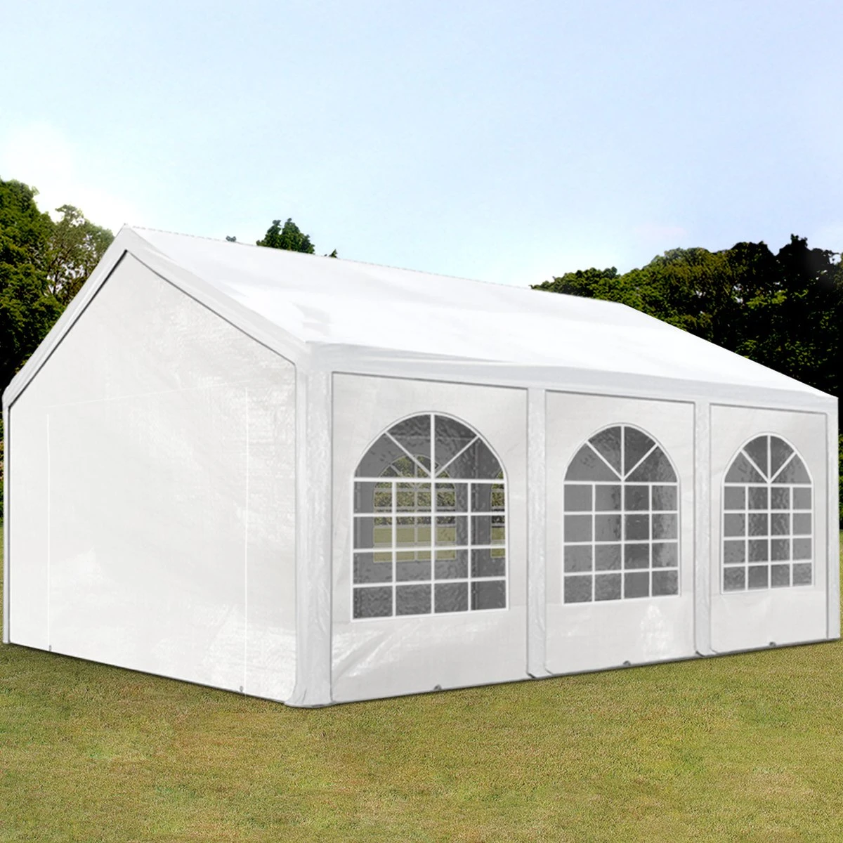 Hoogwaardige Partytent 3x6 M Van 240 G/m² PE Zeil Tuintent Feesttent Waterdicht In Wit 7 Hoogwaardige Partytent 3x6 M Van 240 G/m² PE Zeil Tuintent Feesttent Waterdicht In Wit - Afbeelding 5