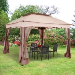 Outsunny Paviljoen Met Zijwanden Partytent Tuintent Popup 3,25 X 3,25 M Khaki 840-166 -Meubel Verkoop 1200x1200 558