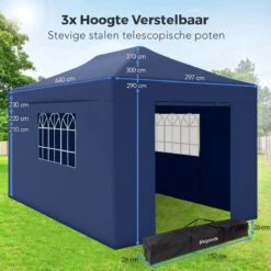 LifeGoods Partytent - 3x4.5 M - Zijwanden - Easy Up - Opvouwbaar - Waterdicht - Draagtas Met Wieltjes - Donkerblauw -Meubel Verkoop 1200x1200 564