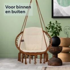 Vita5 Macramé Hangstoel - Voor Binnen En Buiten - Zonder Standaard - Incl. Kussen, Boekenvak En Beschermhoes - Tot 150kg - Bruin/Beige -Meubel Verkoop 1200x1200 58