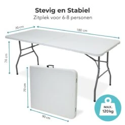 LifeGoods Klaptafel - Inklapbaar - 70x180cm - Verstelbare Vouwtafel - Weerbestendig - Wit -Meubel Verkoop 1200x1200 597