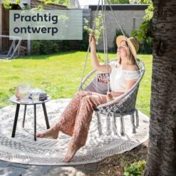 Vita5 Macramé Hangstoel - Voor Binnen En Buiten - Zonder Standaard - Incl. Kussen, Boekenvak En Beschermhoes - Tot 150kg - Grijs -Meubel Verkoop 1200x1200 65