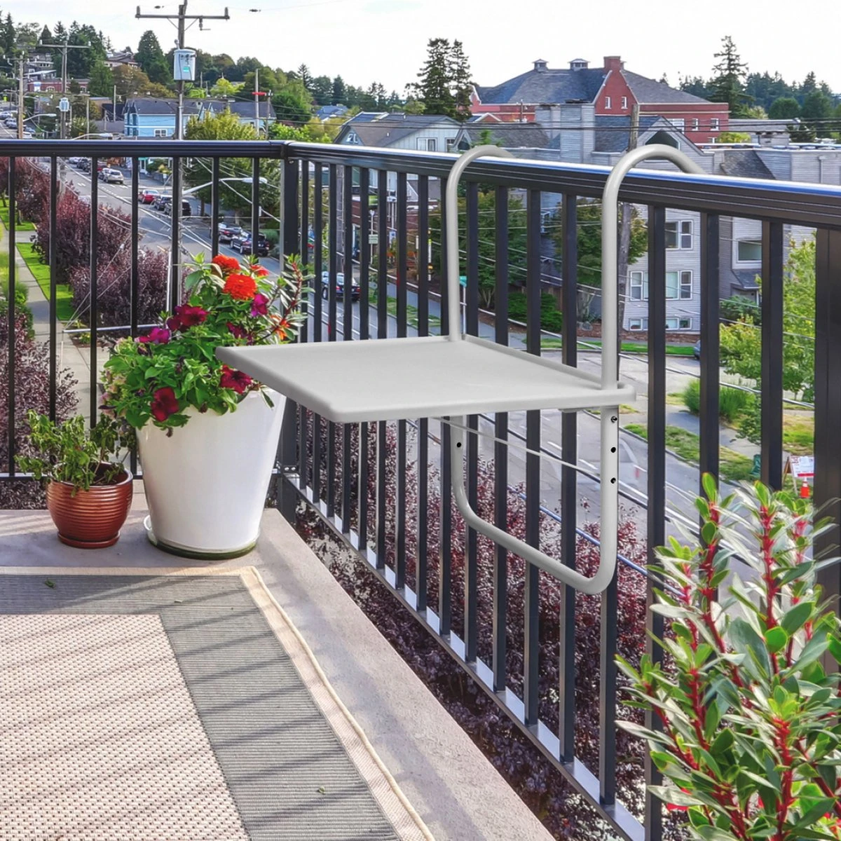 Luxe Inklapbare Balkontafel – 52 X 40 X 56cm – Wit – Hangend – Balkonbar – Balkontafels – Balkontafeltje – Hangtafel Balkon – Balcony Table – Voor Aan Het Balkon – Ophangbaar – Opklapbaar – Tafel – Inklapbaar – Buiten – Tafeltje – Klaptafel 7 Luxe Inklapbare Balkontafel – 52 X 40 X 56cm – Wit – Hangend – Balkonbar – Balkontafels – Balkontafeltje – Hangtafel Balkon – Balcony Table – Voor Aan Het Balkon – Ophangbaar – Opklapbaar – Tafel – Inklapbaar – Buiten – Tafeltje – Klaptafel - Afbeelding 5