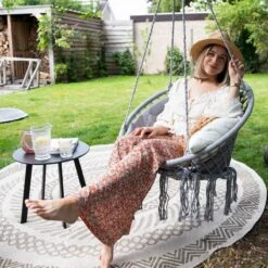 Vita5 Macramé Hangstoel - Voor Binnen En Buiten - Zonder Standaard - Incl. Kussen, Boekenvak En Beschermhoes - Tot 150kg - Grijs -Meubel Verkoop 1200x1200 68