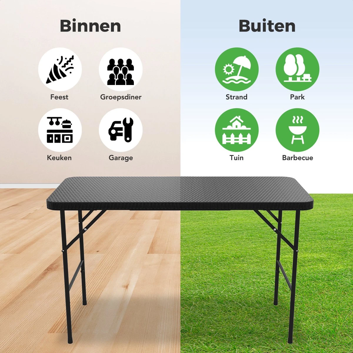 LifeGoods Klaptafel - Inklapbaar - 120 Cm - 4 Personen - Zwart 5 LifeGoods Klaptafel - Inklapbaar - 120 Cm - 4 Personen - Zwart - Afbeelding 3