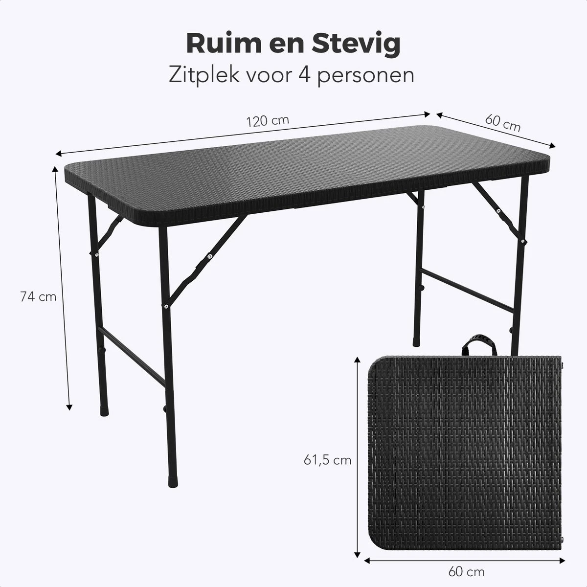 LifeGoods Klaptafel - Inklapbaar - 120 Cm - 4 Personen - Zwart 6 LifeGoods Klaptafel - Inklapbaar - 120 Cm - 4 Personen - Zwart - Afbeelding 4