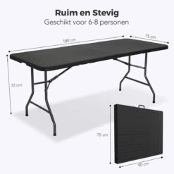LifeGoods Klaptafel - Inklapbaar - 180 Cm - 6 Tot 8 Personen - Zwart -Meubel Verkoop 1200x1200 720