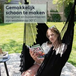 Vita5 XXL Hangstoel - Binnen&Buiten Hangnest - Incl. 2 Kussens En Boekenvak - Volwassenen&Kinderen - Hangmatstoel Tot 225kg - Zwart -Meubel Verkoop 1200x1200 73