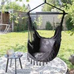 Vita5 XXL Hangstoel - Binnen&Buiten Hangnest - Incl. 2 Kussens En Boekenvak - Volwassenen&Kinderen - Hangmatstoel Tot 225kg - Zwart -Meubel Verkoop 1200x1200 75