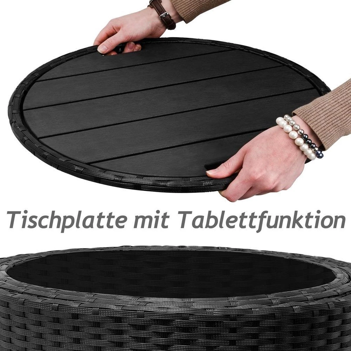 Casaria Polyrattan Zonne-Eiland Ø185cm – Incl. Kussens - Zwart Crème 21 Casaria Polyrattan Zonne-Eiland Ø185cm – Incl. Kussens - Zwart Crème - Afbeelding 19