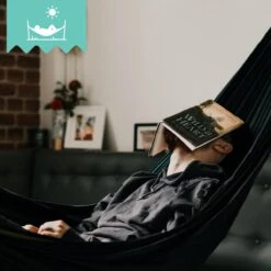 Dubbele Hangmat Zwart Met Spreidstok - 1 Of 2 Persoons - Lig Oppervlak 190x150cm - Lengte 260cm -Meubel Verkoop 1200x1200 777