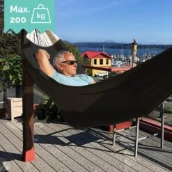 Dubbele Hangmat Zwart Met Spreidstok - 1 Of 2 Persoons - Lig Oppervlak 190x150cm - Lengte 260cm -Meubel Verkoop 1200x1200 778