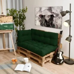 Beautissu Style – Palletkussen Set – 1x Zitkussen 120x80 Cm & 1x Rugkussen 120x40 Cm – Donker Groen -Meubel Verkoop 1200x1200 835