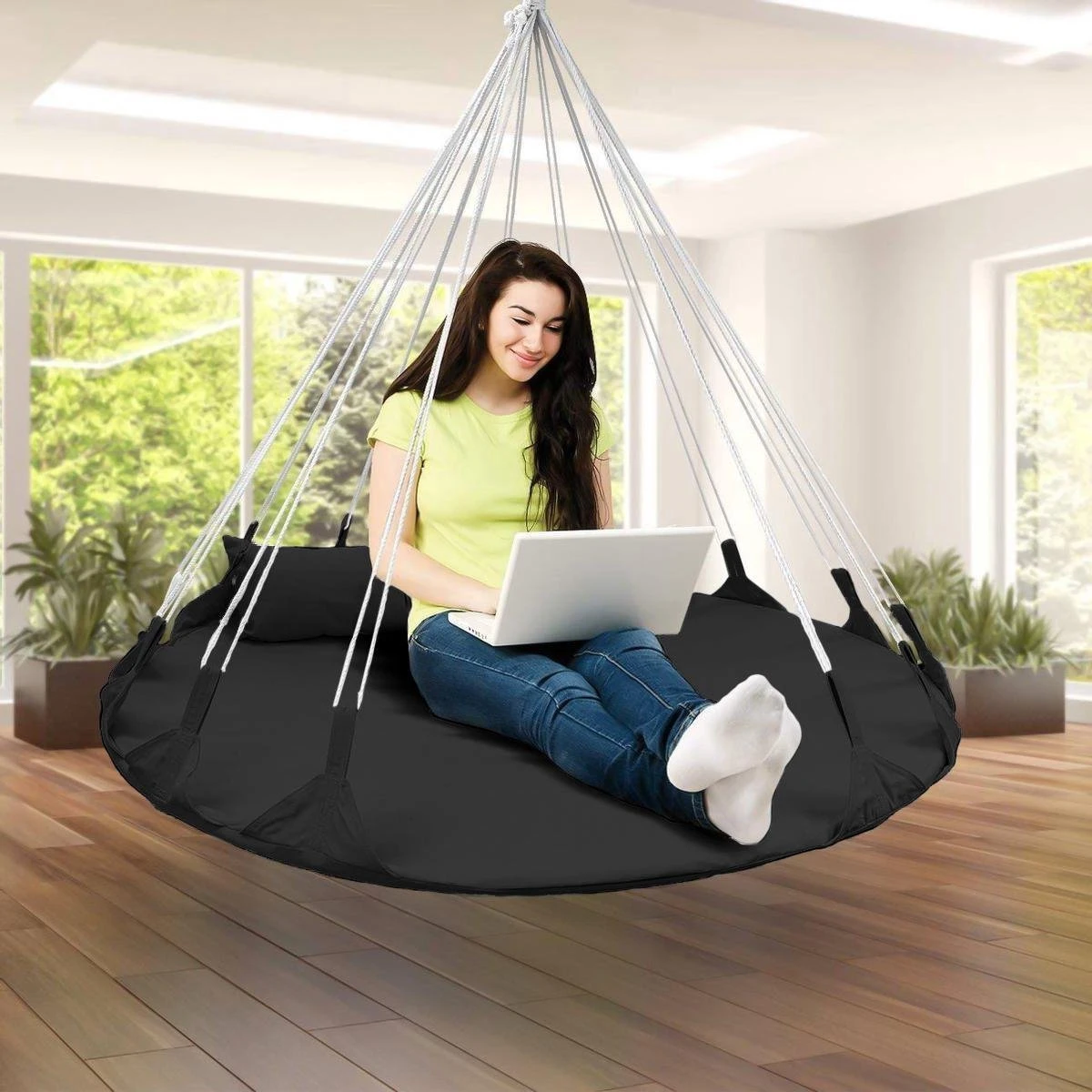 Hangnest Voor Binnen & Buiten. Met Groot En Dik Kussen Voor Volwassenen & Kinderen. Belastbaar Tot 125 Kg. VITA5 (Zwart) 7 Hangnest Voor Binnen & Buiten. Met Groot En Dik Kussen Voor Volwassenen & Kinderen. Belastbaar Tot 125 Kg. VITA5 (Zwart) - Afbeelding 5