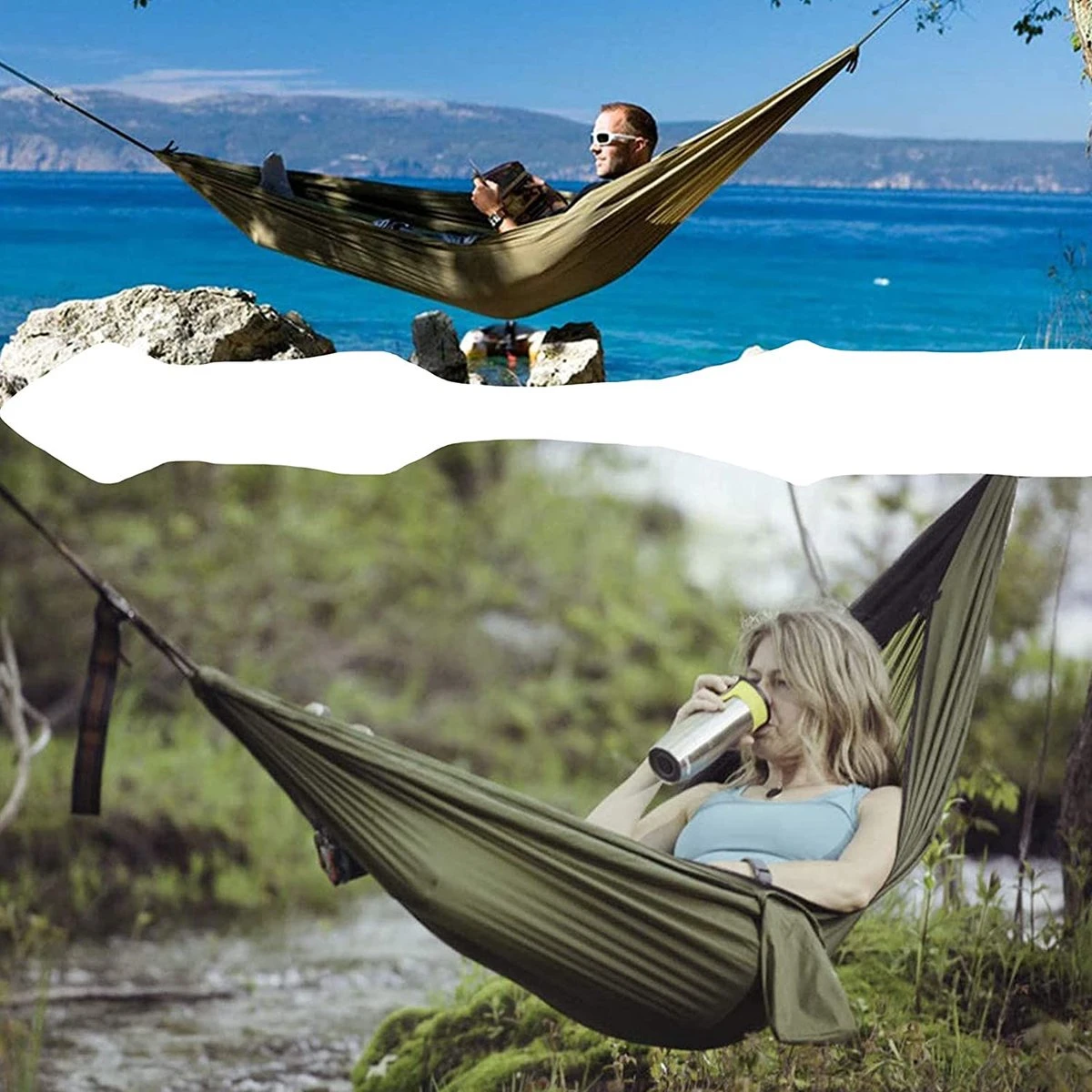 IBright Hangmat XXL - Complete Set – Incl. Karabijnhaken En Riemen - Tot 200 Kg - 270x140cm - Leger Groen 5 IBright Hangmat XXL - Complete Set – Incl. Karabijnhaken En Riemen - Tot 200 Kg - 270x140cm - Leger Groen - Afbeelding 3