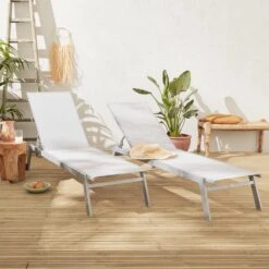 ELSA - Set Van 2 Ligstoelen Van Aluminium En Textileen, Ligbed Multipositioneel Met Wieltjes, Kleur Grijs/lichtgrijs -Meubel Verkoop 1200x1200 96