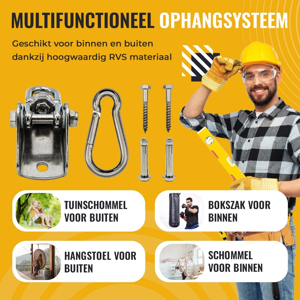 Itstrong® Plafondhaak Ophangsysteem Voor Binnen & Buiten – Ophanghaak Voor Bokszak – Schommel – Schommelstoel – Hangstoel - RVS 8 Itstrong® Plafondhaak Ophangsysteem Voor Binnen & Buiten – Ophanghaak Voor Bokszak – Schommel – Schommelstoel – Hangstoel - RVS - Afbeelding 6