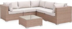 Alice's Garden Loungeset Napoli - 5 Plaatsen - Wicker - 6 Elementen - Beige/Beige -Meubel Verkoop 1200x479