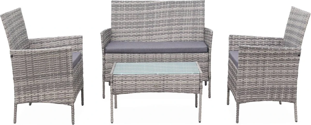Alice's Garden Loungeset Moltès - 4 Plaatsen - Wicker - Kleine Set - Tinten Grijs/grijs 5 Alice's Garden Loungeset Moltès - 4 Plaatsen - Wicker - Kleine Set - Tinten Grijs/grijs - Afbeelding 3
