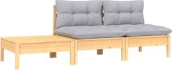 VidaXL 3-delige Loungeset Met Grijze Kussens Massief Grenenhout -Meubel Verkoop 1200x491
