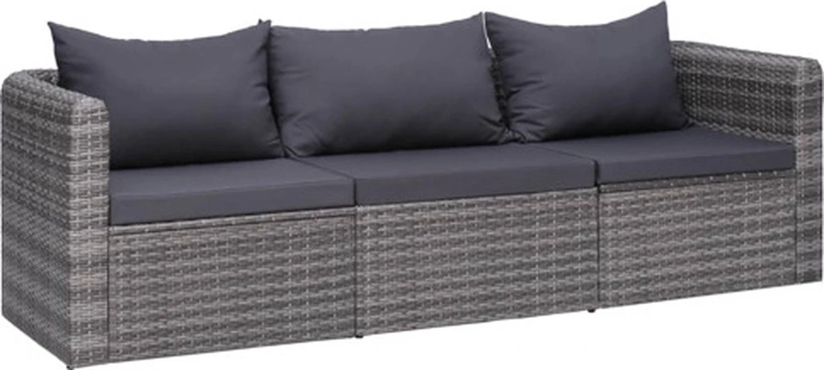 VidaXL 3-delige Loungeset Met Kussens Poly Rattan Grijs 3 VidaXL 3-delige Loungeset Met Kussens Poly Rattan Grijs