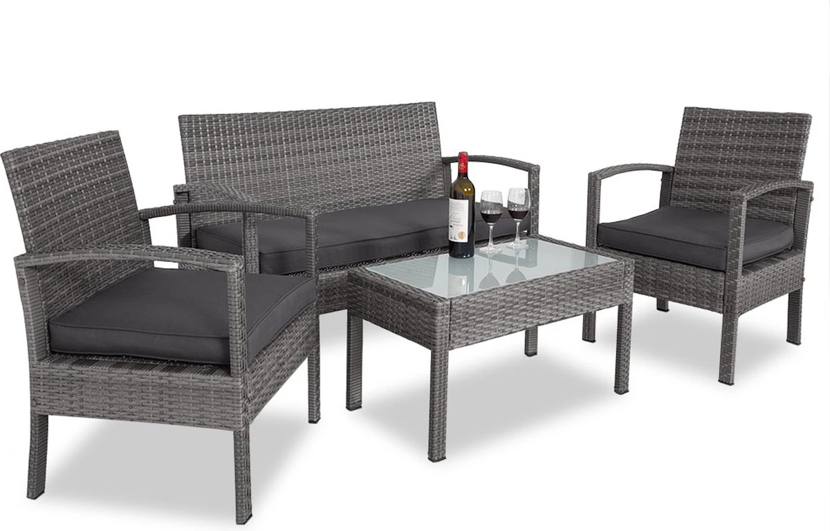 Casaria Polyrattan Loungeset – 2 Stoelen 1 Bank 1 Tafel - Antraciet 7 Casaria Polyrattan Loungeset – 2 Stoelen 1 Bank 1 Tafel - Antraciet - Afbeelding 5