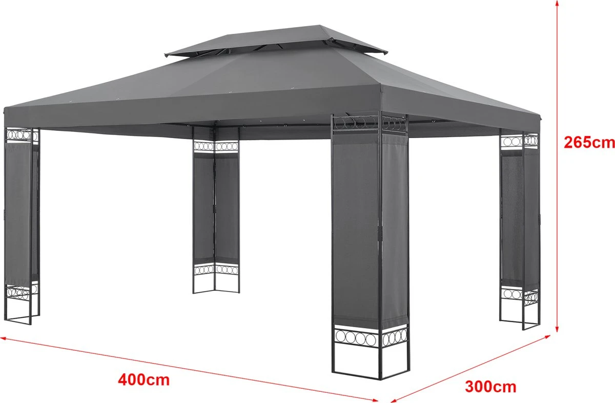 Paviljoen Lanciano Partytent 4x3x2,65 Cm Donkergrijs 4 Paviljoen Lanciano Partytent 4x3x2,65 Cm Donkergrijs - Afbeelding 2