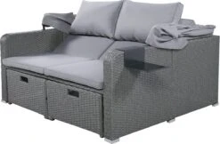 Polyrattan Patio Rieten Meubels Set Voor 2 Personen-Outdoor Rattan Sofa Set Met Intrekbare Luifel-lounge Bank-PE Rotan Loveseat Voor Achtertuin Veranda Tuin Zwembad Balkon-grijs -Meubel Verkoop 1200x789