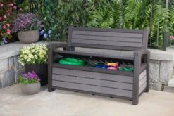 Keter - Hudson Bench Box - 2-zits Bank - Opbergbox - Hout Look & Feel - 227L - 138x63x89cm - Antraciet -Meubel Verkoop 1200x800 71