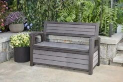 Keter - Hudson Bench Box - 2-zits Bank - Opbergbox - Hout Look & Feel - 227L - 138x63x89cm - Antraciet -Meubel Verkoop 1200x800 72