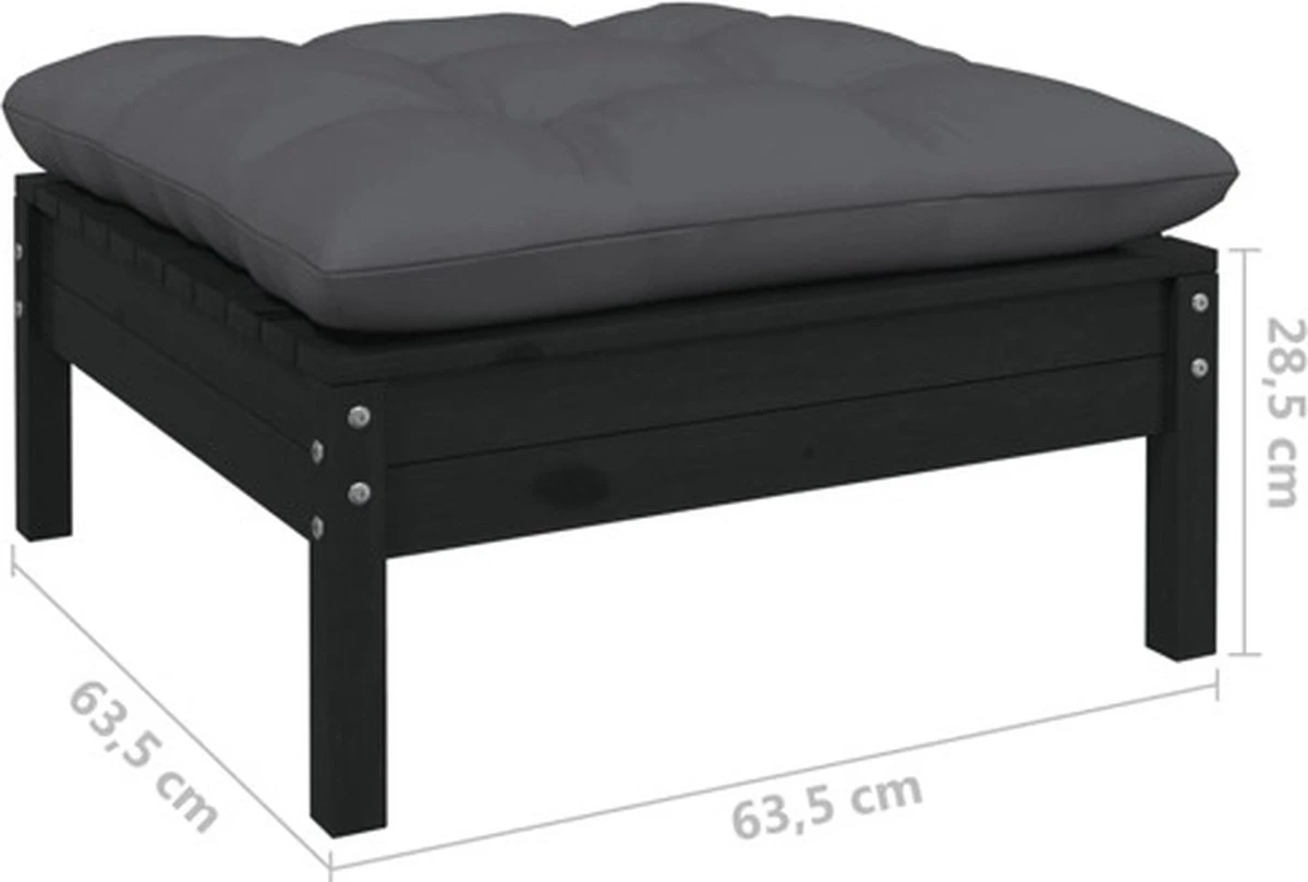VidaXL 3-delige Loungeset Met Kussens Massief Grenenhout Zwart 11 VidaXL 3-delige Loungeset Met Kussens Massief Grenenhout Zwart - Afbeelding 9