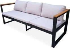 Loungeset 5 Plaatsen Van Aluminium En Eucalyptus – NAZCA – Antraciet Structuur, Lichtgrijs Kussens -Meubel Verkoop 1200x820 10