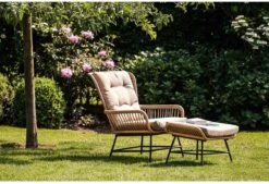 BUITEN Living Dex Wicker Loungestoel Tuin Incl. Wicker Voetenbank | Wicker + Aluminium | Bamboe Antraciet -Meubel Verkoop 1200x820