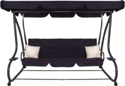 Springos Schommelbank | Linda-Schommel | 3-zits | Waterafstotend | Inclusief 2 Kussens | Verstelbare Luifel | 162 X 200 X 120 Cm | Zwart -Meubel Verkoop 1200x824 3