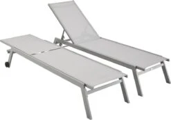 ELSA - Set Van 2 Ligstoelen Van Aluminium En Textileen, Ligbed Multipositioneel Met Wieltjes, Kleur Grijs/lichtgrijs -Meubel Verkoop 1200x846 1