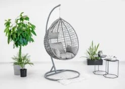 Hangstoel - Ei Stoel - Met Grijze Standaard & Kussens - Tot 125kg -Meubel Verkoop 1200x851