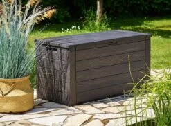 Merkloos Woody Tuin Opbergbox - 324 Liter 45x120x60 Cm - Tuinkussenbox - Antraciet/bruin -Meubel Verkoop 1200x884