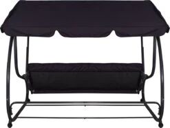 Springos Schommelbank | Linda-Schommel | 3-zits | Waterafstotend | Inclusief 2 Kussens | Verstelbare Luifel | 162 X 200 X 120 Cm | Zwart -Meubel Verkoop 1200x897