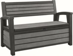 Keter - Hudson Bench Box - 2-zits Bank - Opbergbox - Hout Look & Feel - 227L - 138x63x89cm - Antraciet -Meubel Verkoop 1200x922 1